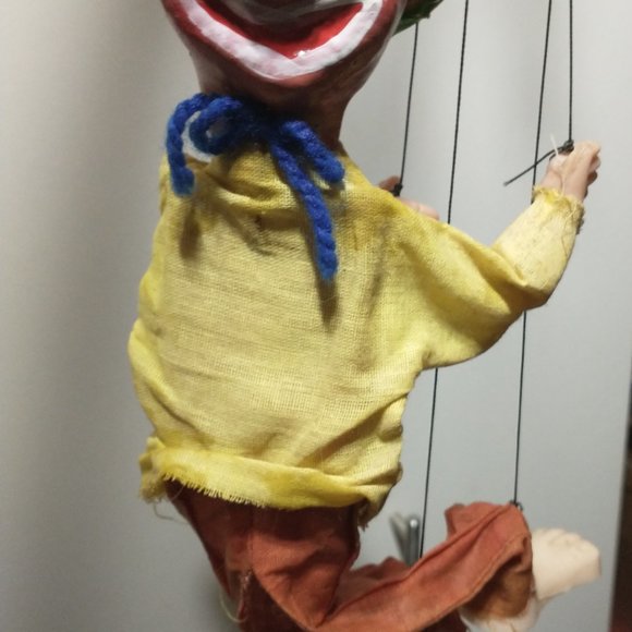 Vintage Mexican Wooden Clown Marionette Puppet - Picture 2 of 6
